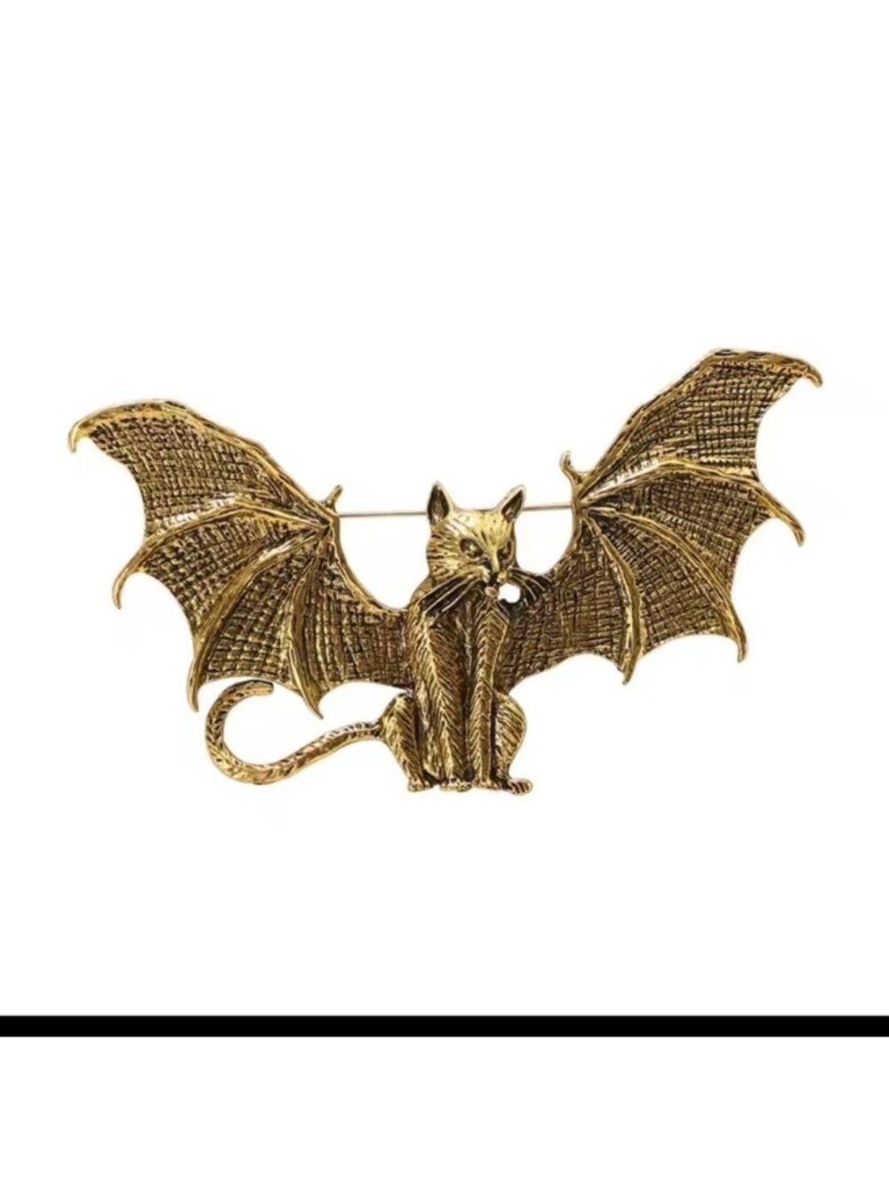 Gothic Bat Cat Brass Brooch - Picture 14 of 14